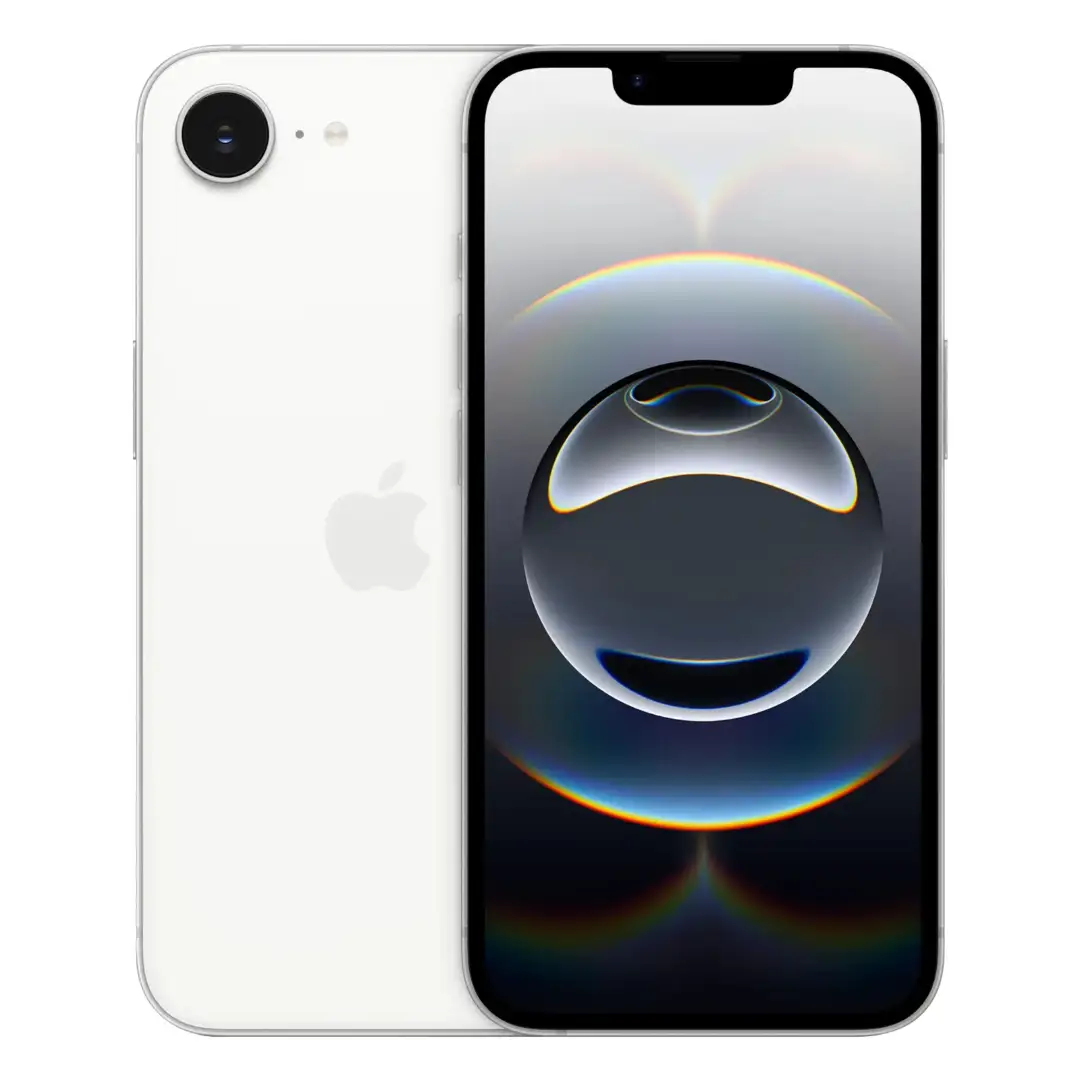 Apple iPhone 16e front and back on clean white background
