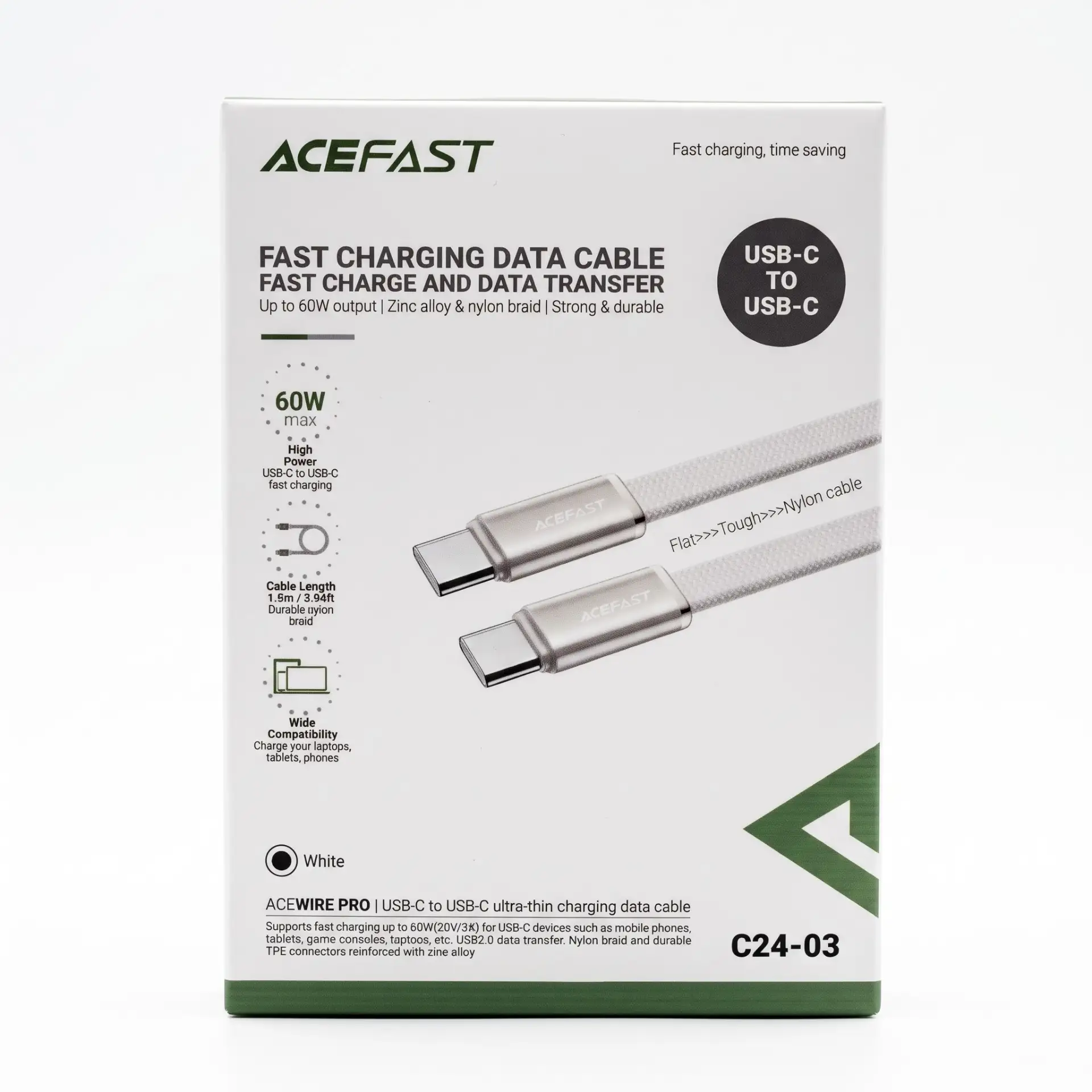 ACEFAST C24-03 USB-C to USB-C Fast Charging Data Cable (60W, 1.2m) - White